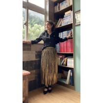 亮面百褶壓紋長裙